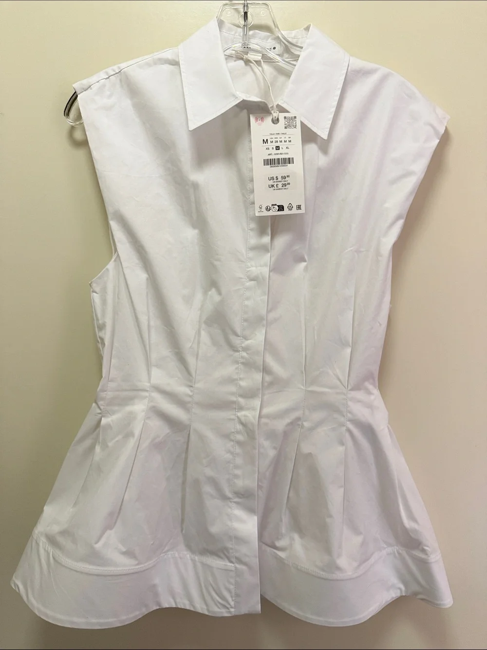 NWT Zara White Sleeveless Peplum Button-Front Top size M - Picture 1 of 5